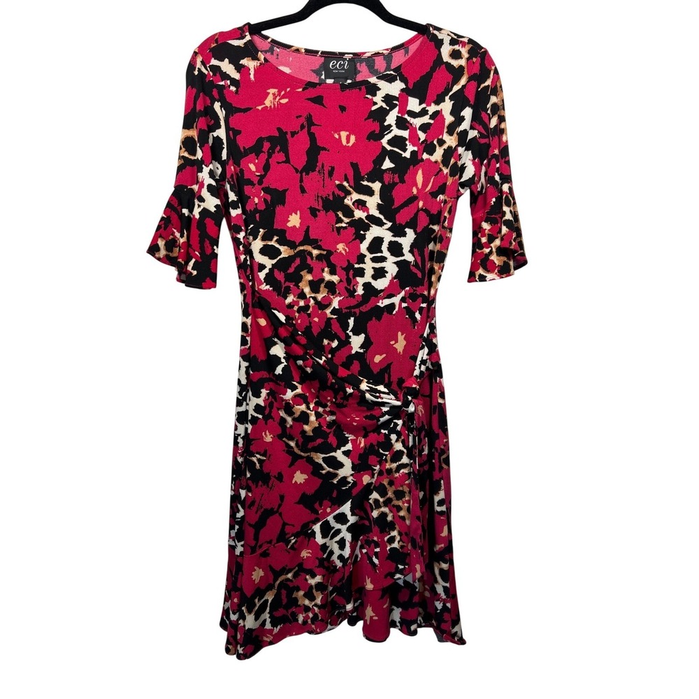 ECI New York Floral Print Dress Petite Fit &‎ Flare Ruched Party Cocktail